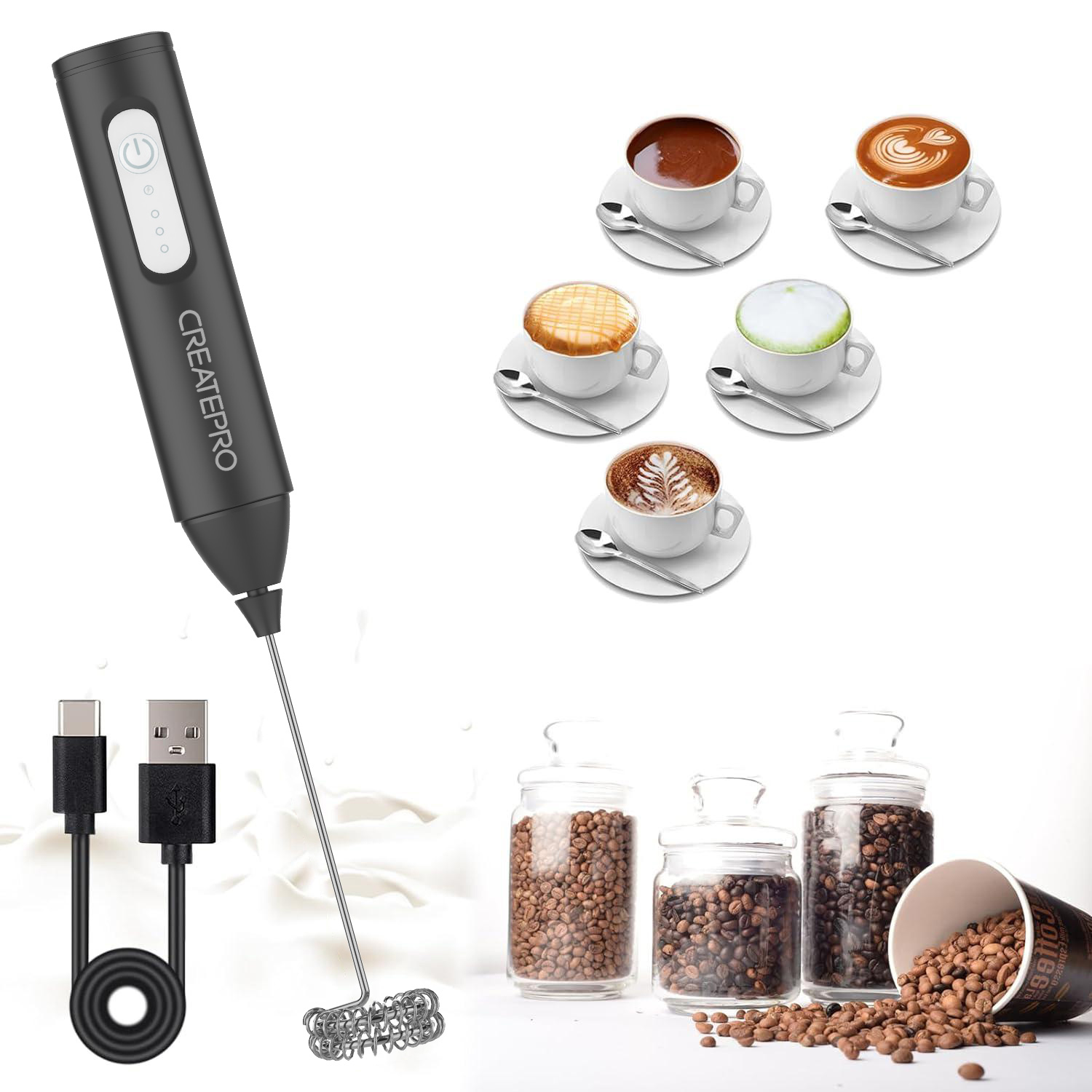 Electric Milk Frother Handheld - Rechargeable Milk Frother Automatic Handheld Foam